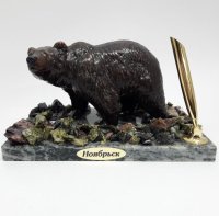 Медведица с подставкой под ручку Ноябрьск скульптура змеевик природный камень гипс